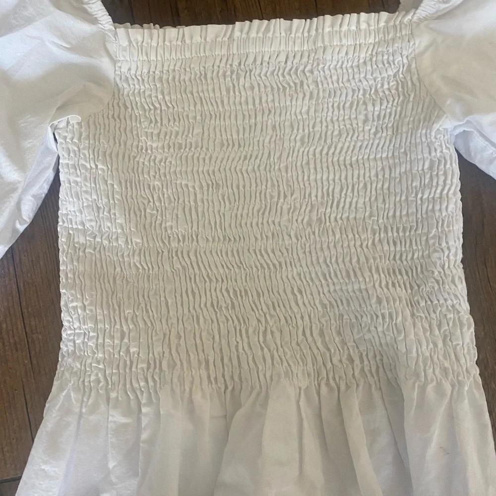 Zara Gray Smocked Puff Sleeve Blouse M